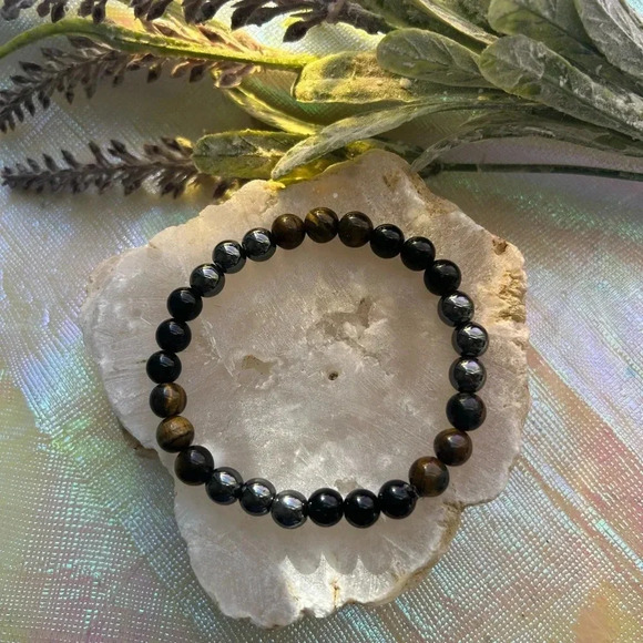 Handmade Black Obsidian + Hematite + Tiger’s Eye Protection Grounding Bracelet🖤 - Picture 1 of 4